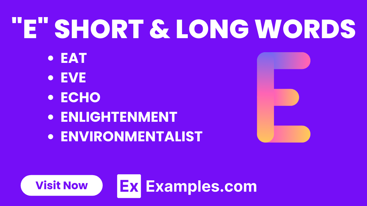 450+ E Short & Long Words, Meaning, PDF