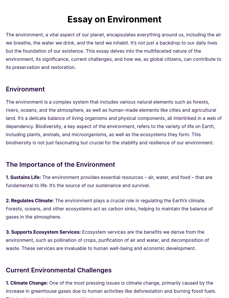 Essay on Environment [Edit & Download], Pdf