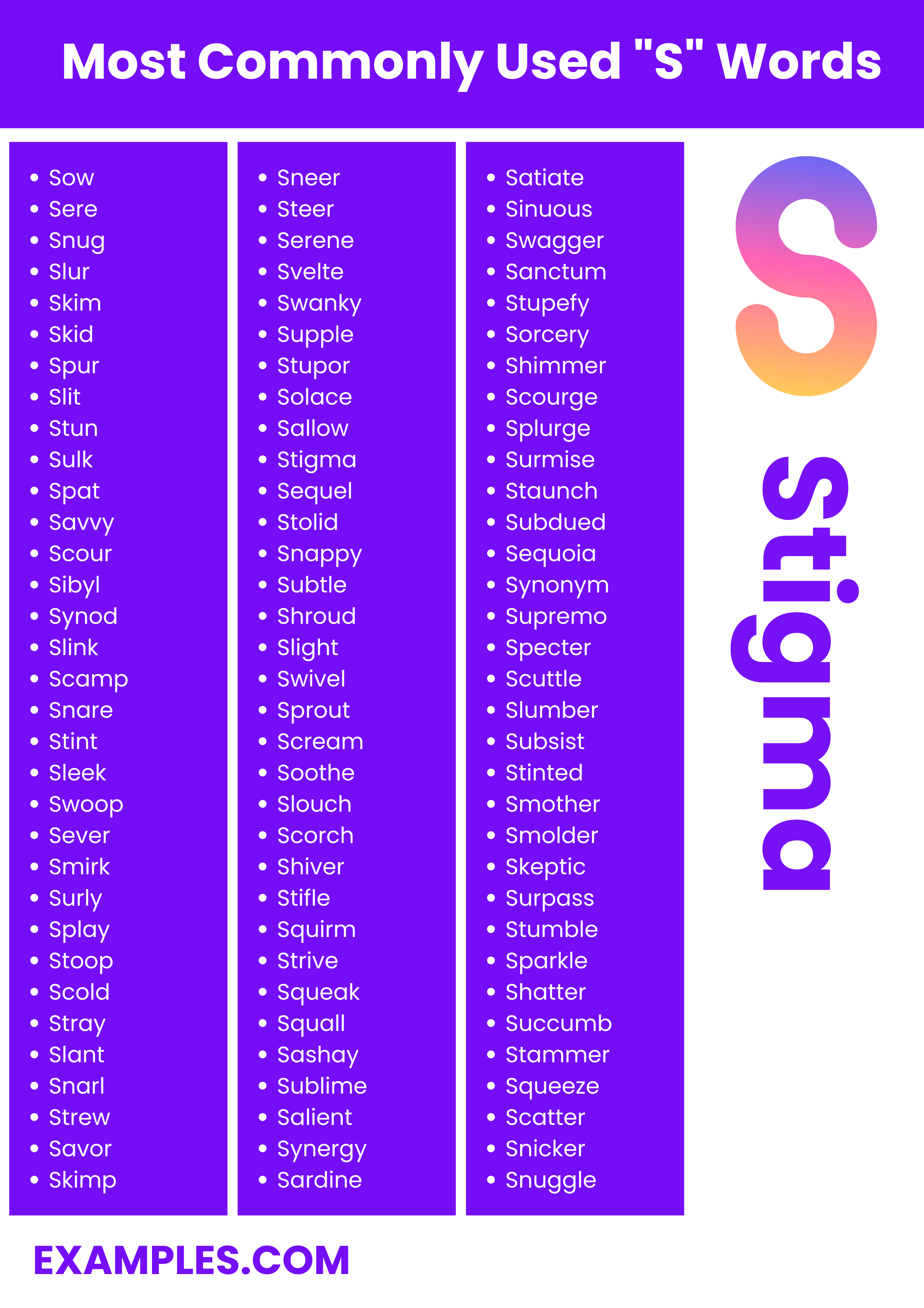 S Words 450+ List, Meaning, PDF