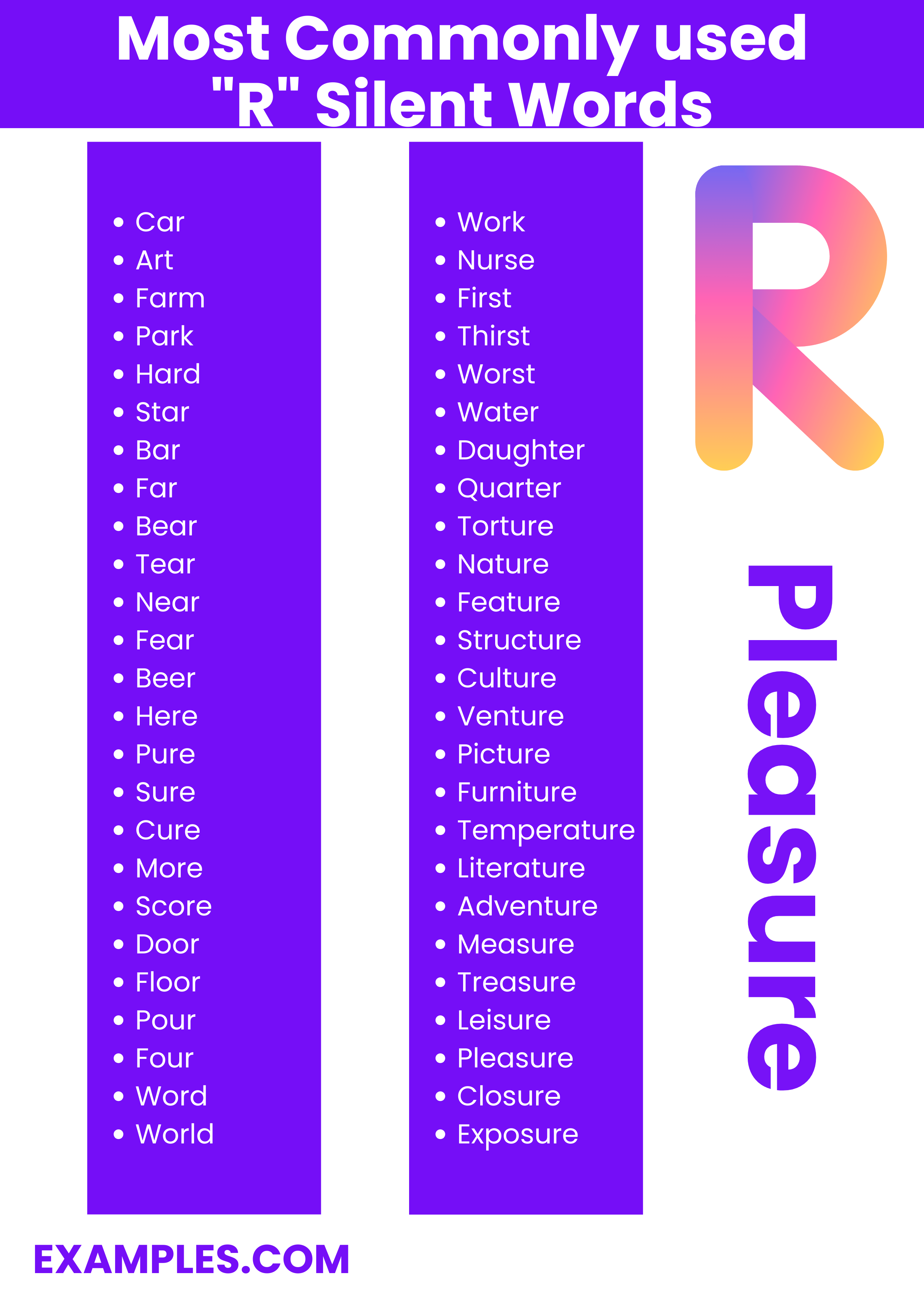 R Silent Words 450+ List, Meaning, PDF