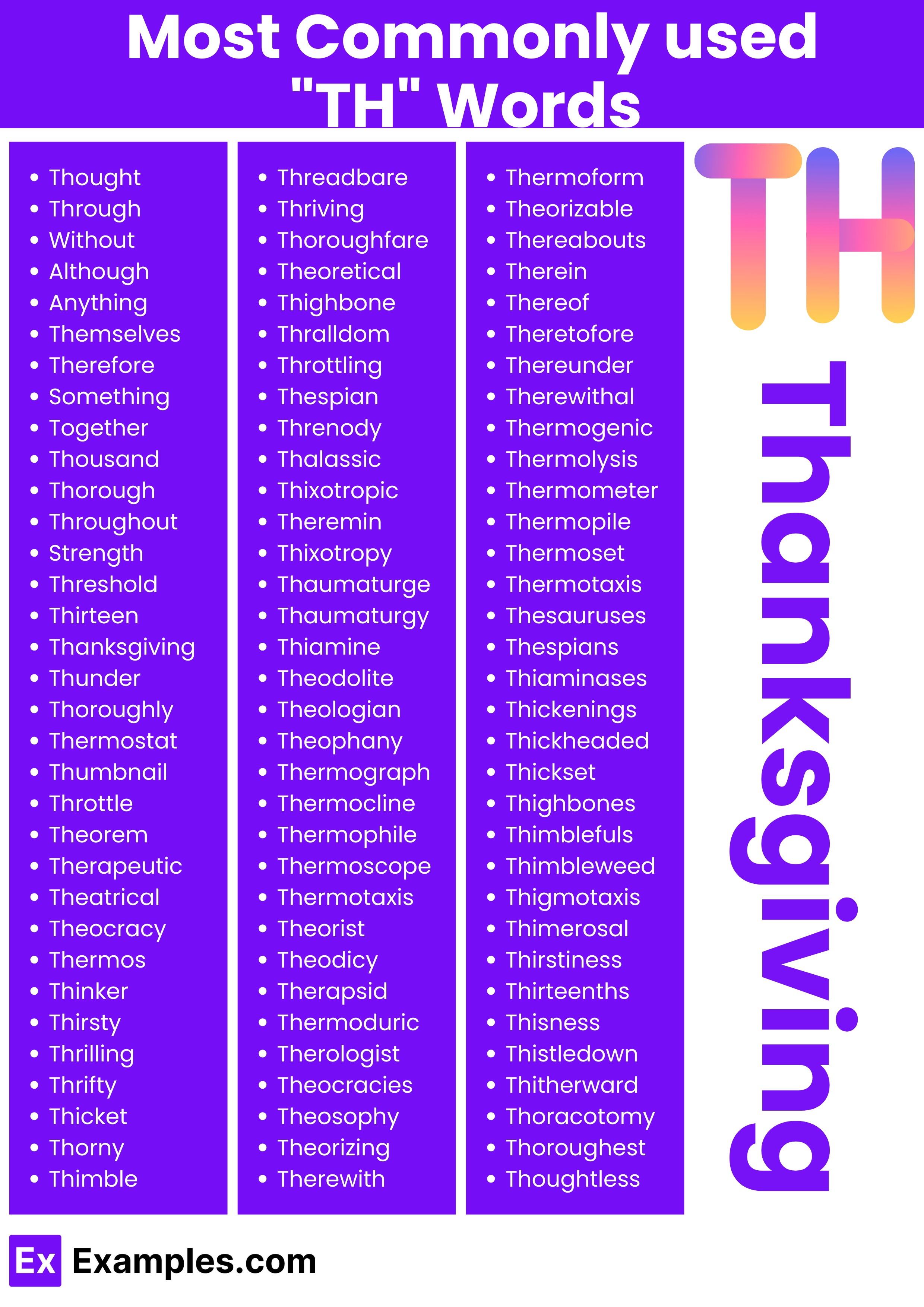 450+ TH Words List, Meaning, PDF