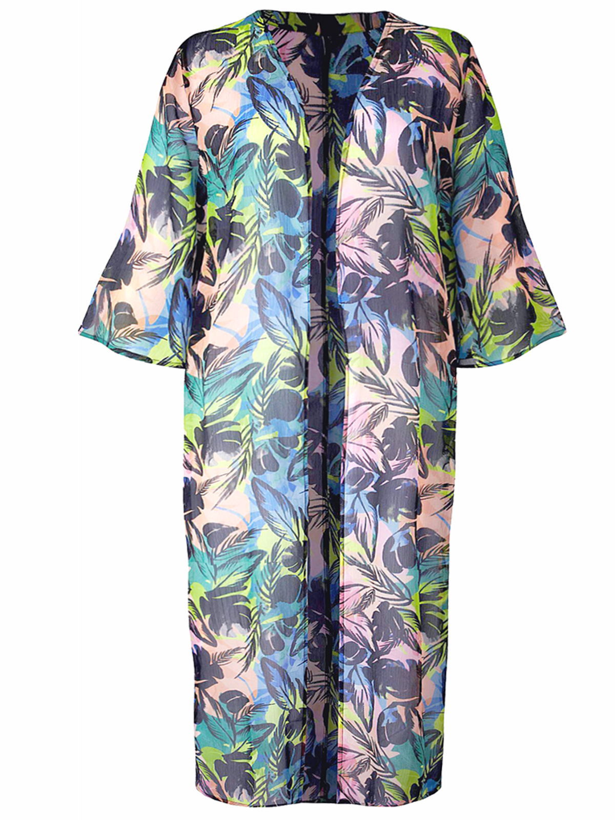 Label Be LabelBe TROPICAL Palm Print Longline Duster Kimono Cover