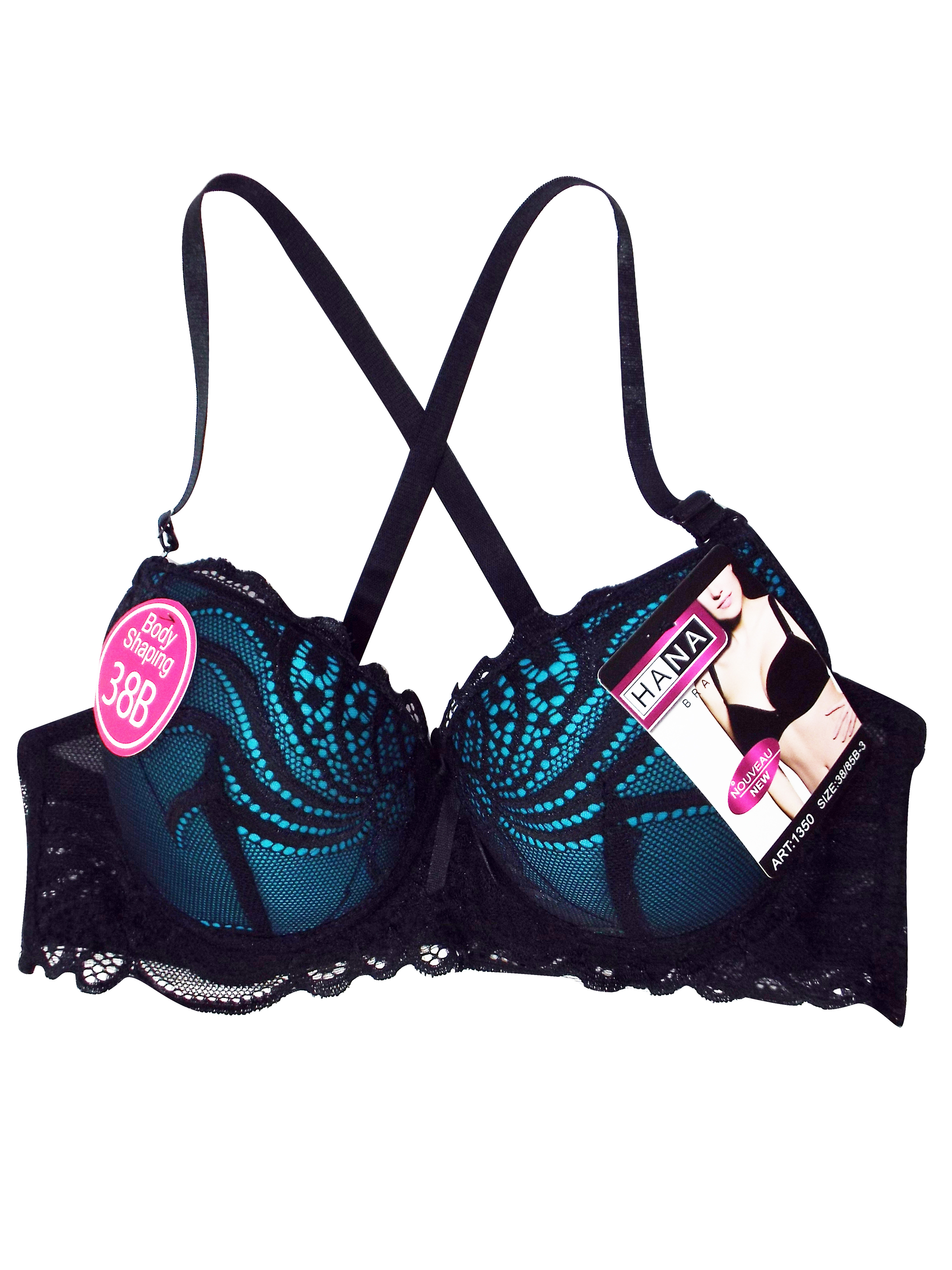 Hana Hana BLACKJADE Floral Lace Padded & Wired Multiway Bra Size 36 to 46 (B cup)