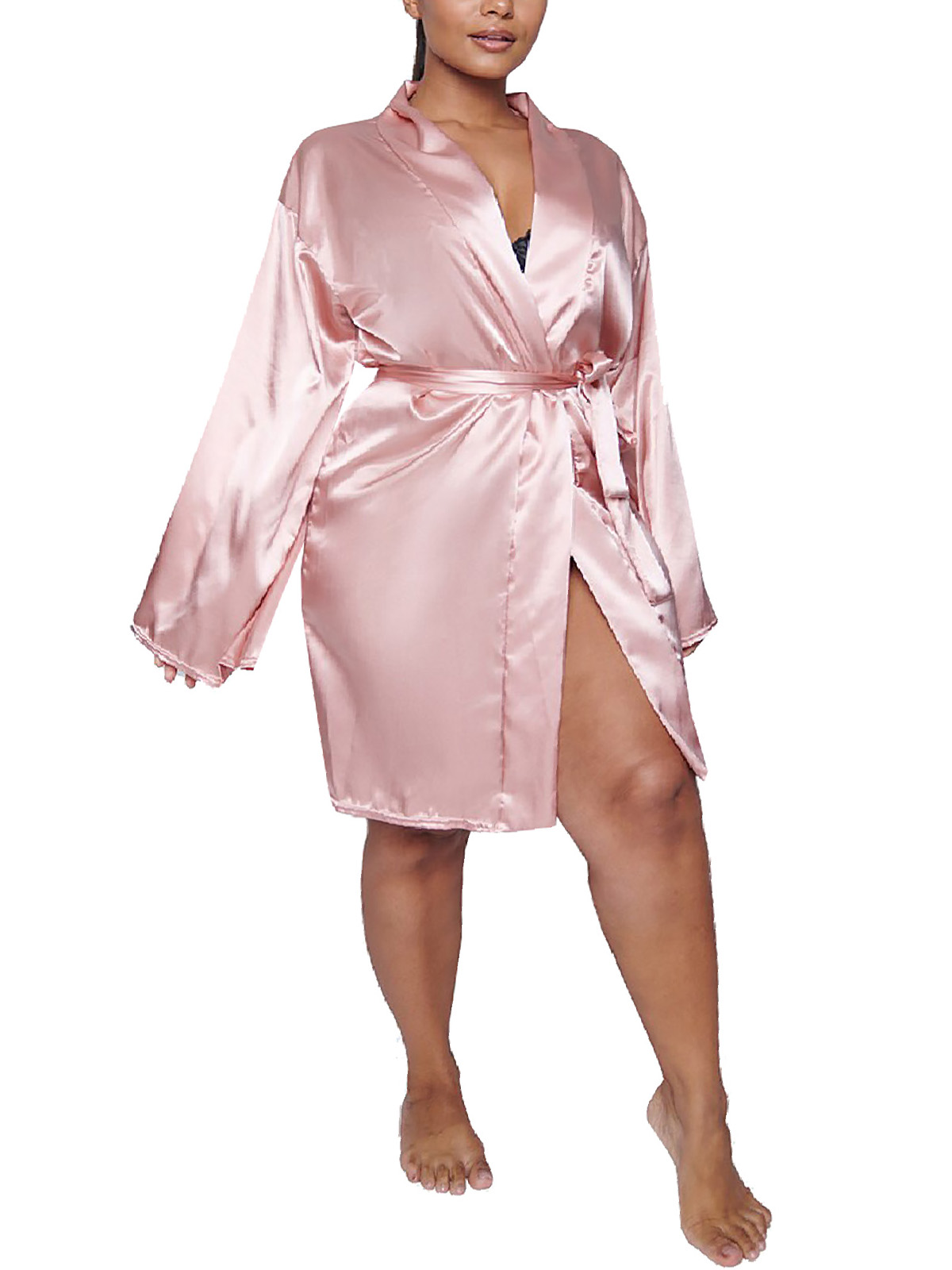 Pretty Little Thing PLT ROSEPINK Satin Belted Robe Plus Size 16