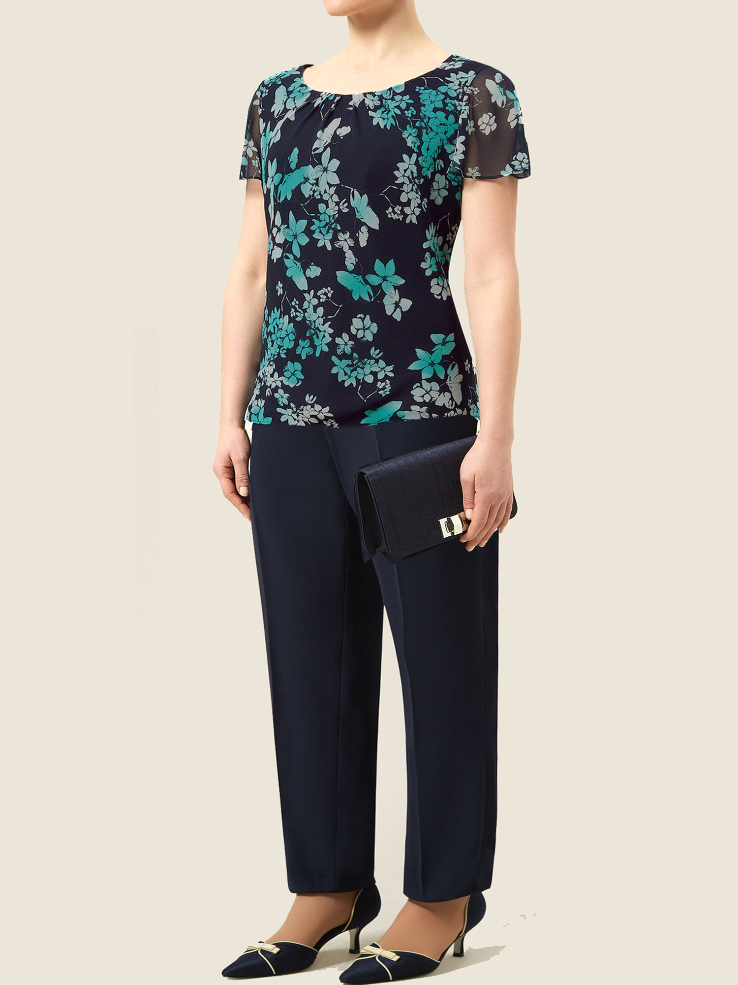 Jacques Vert Jacques V3RT NAVY Butterfly Floral Top and Slim
