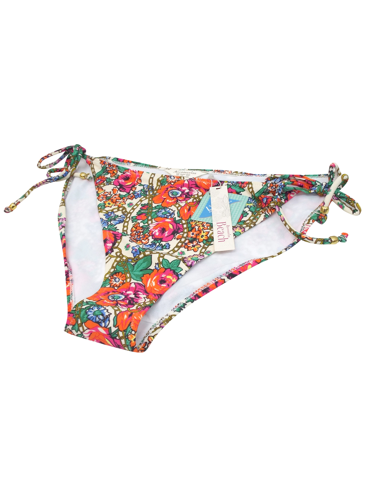 Accessorize M0ns00n Accessorize IVORY Floral Chain Tie Side Bikini Bottoms Size 16