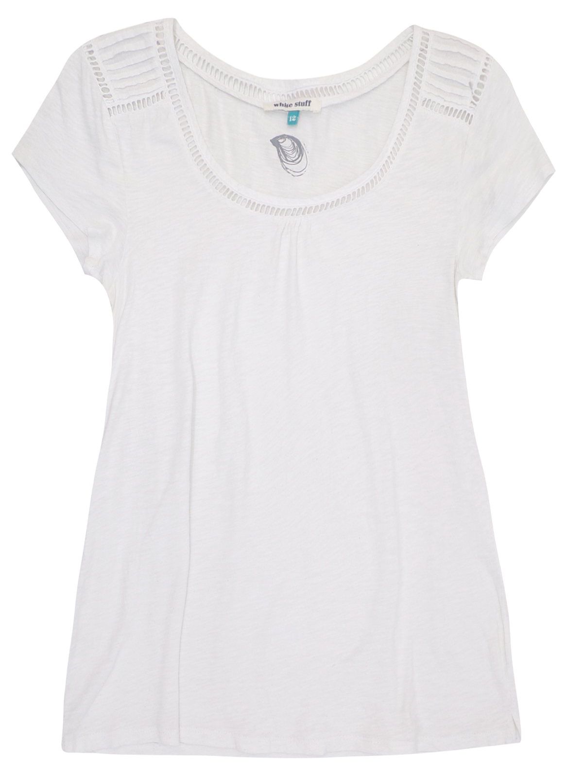 White Stuff Wh1te Stuff WHITE Pure Cotton Ladder Trim Top Size 8