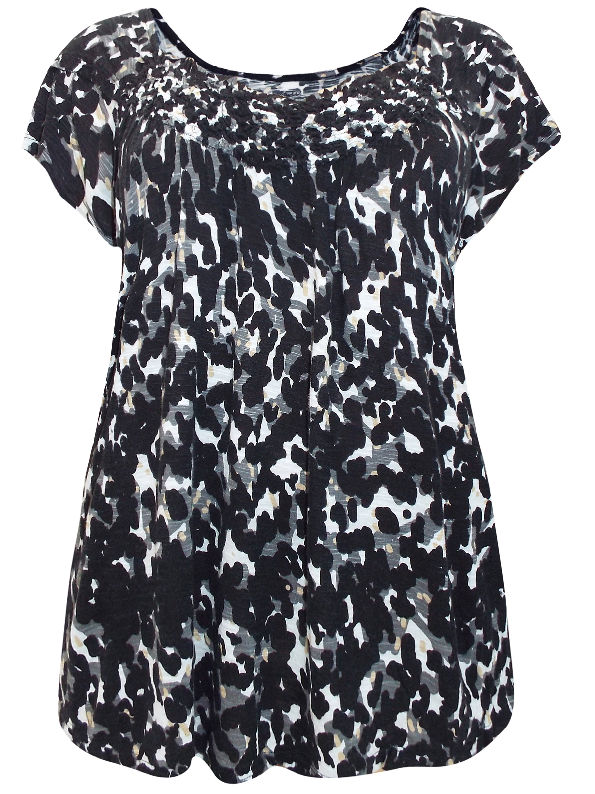 GNW GNW BLACK Animal Print Cap Sleeve Smocked Panel Top Size 20