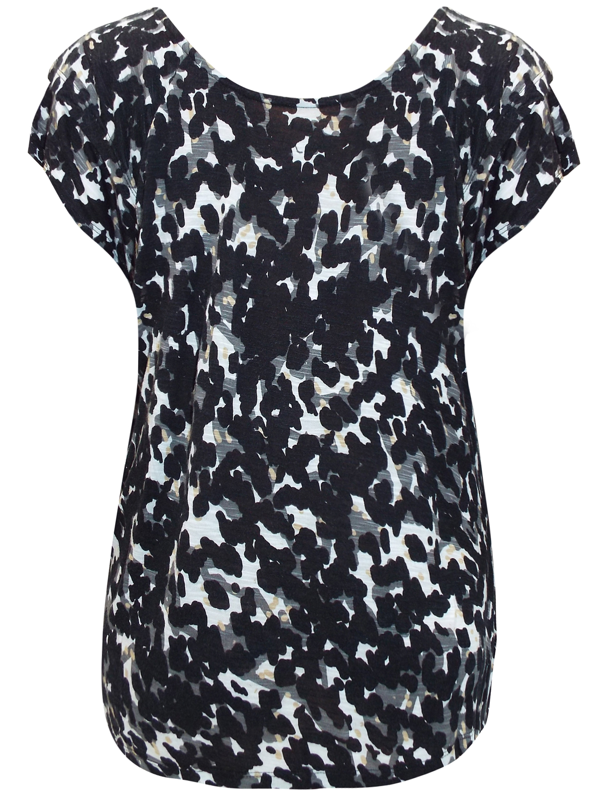 GNW GNW BLACK Animal Print Cap Sleeve Smocked Panel Top Size 20