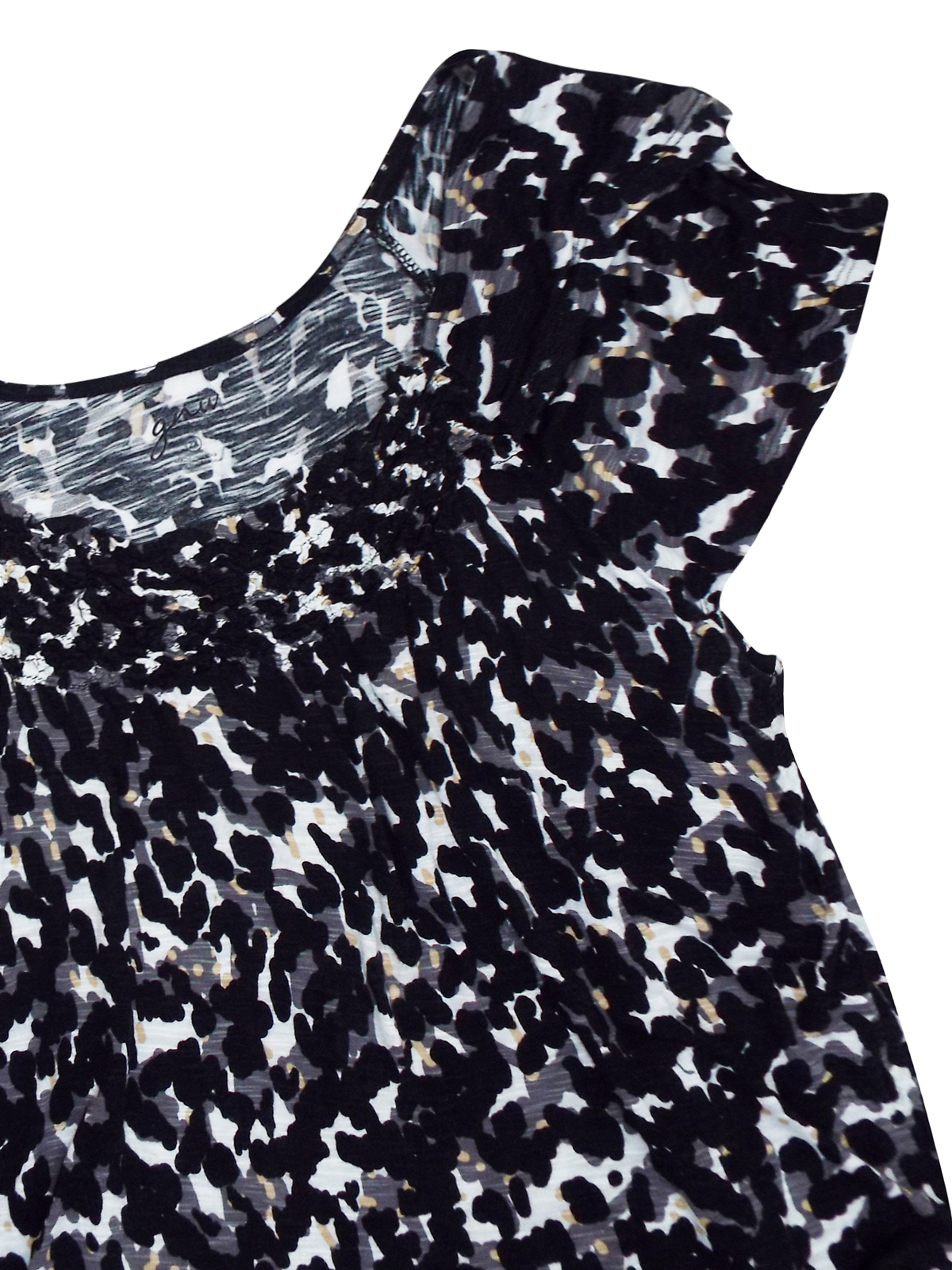 GNW GNW BLACK Animal Print Cap Sleeve Smocked Panel Top Size 20