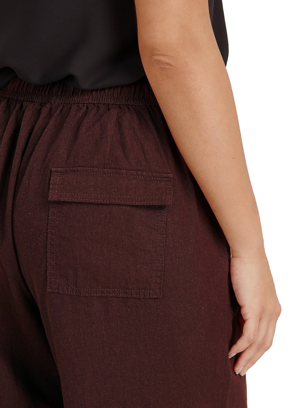 3VANS PRUNE Linen Blend Pull On Cropped Trousers Plus Size 14 to 30