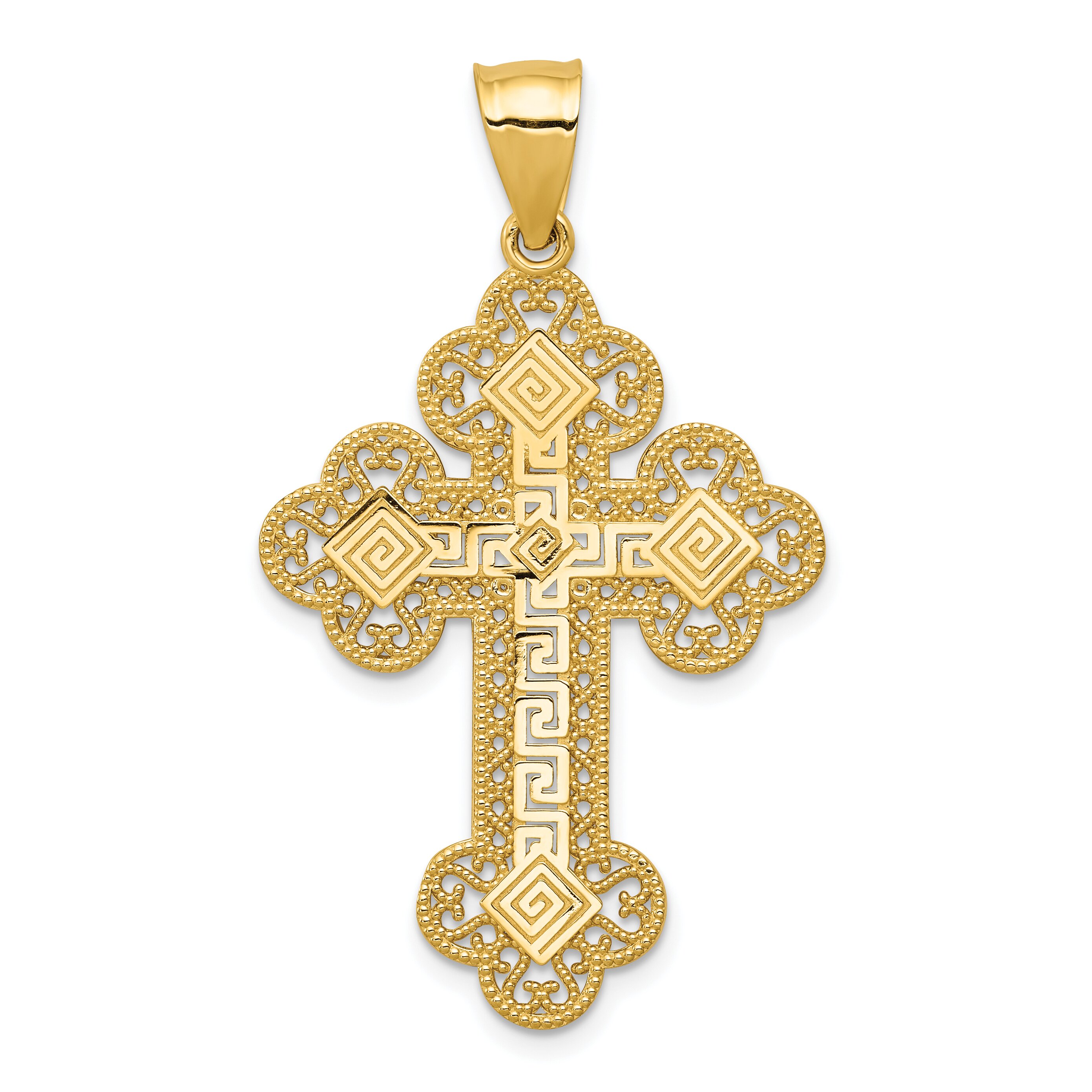 14K Yellow Gold Greek Filigree Cross Pendant Charm eBay