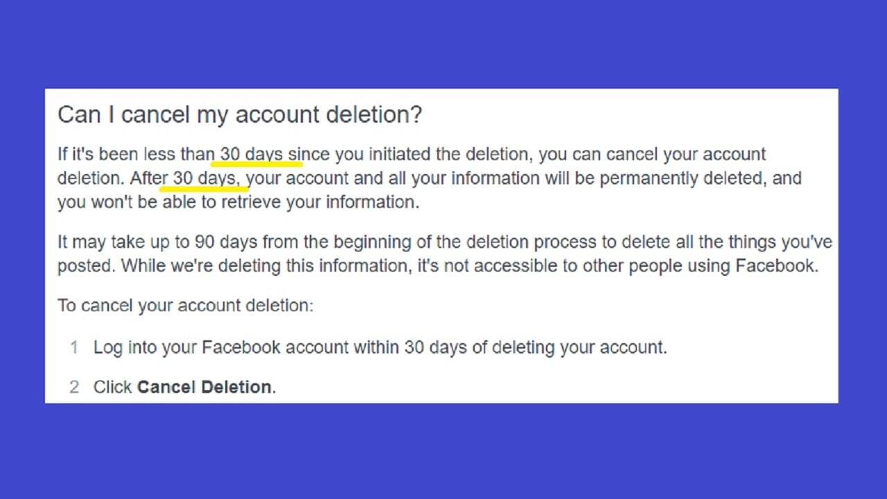Facebook grace period for permanent account termination extended from