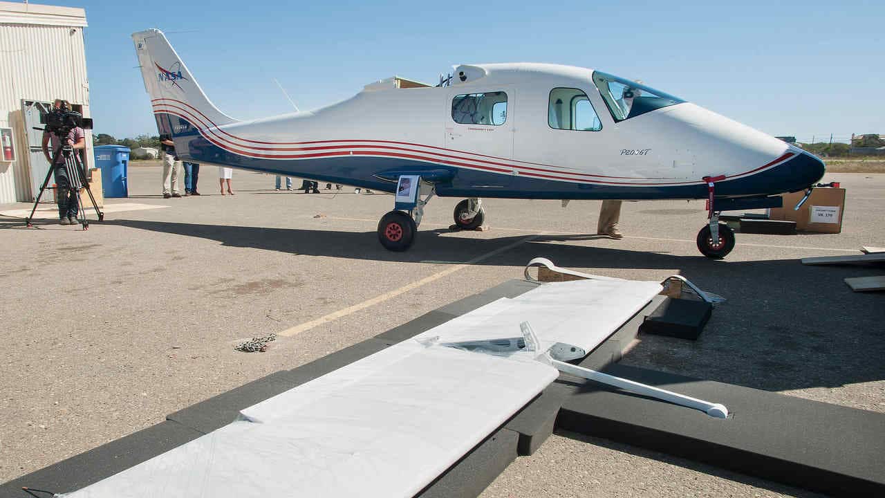 NASA displays its experimental allelectric X57 Maxwell aircraft for