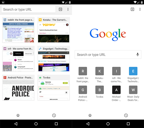 Update for Chrome on Android brings an 8 icon view in new tab page