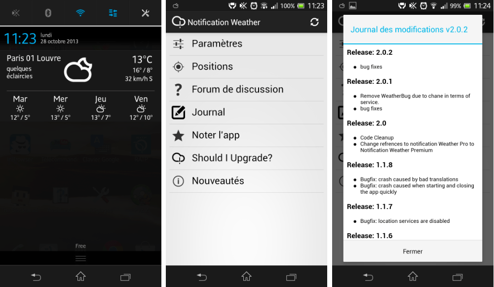 Notification Weather, retrouvez les prévisions météo dans