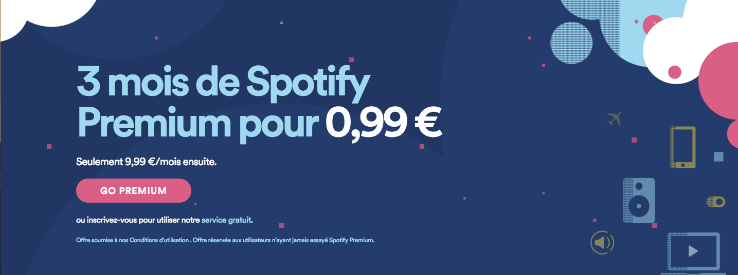 Spotify 3 mois d'abonnement premium pour 0,99 euro