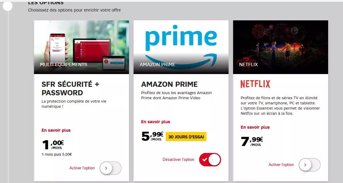 SFR lance une option Amazon Prime pour ses forfaits fixe