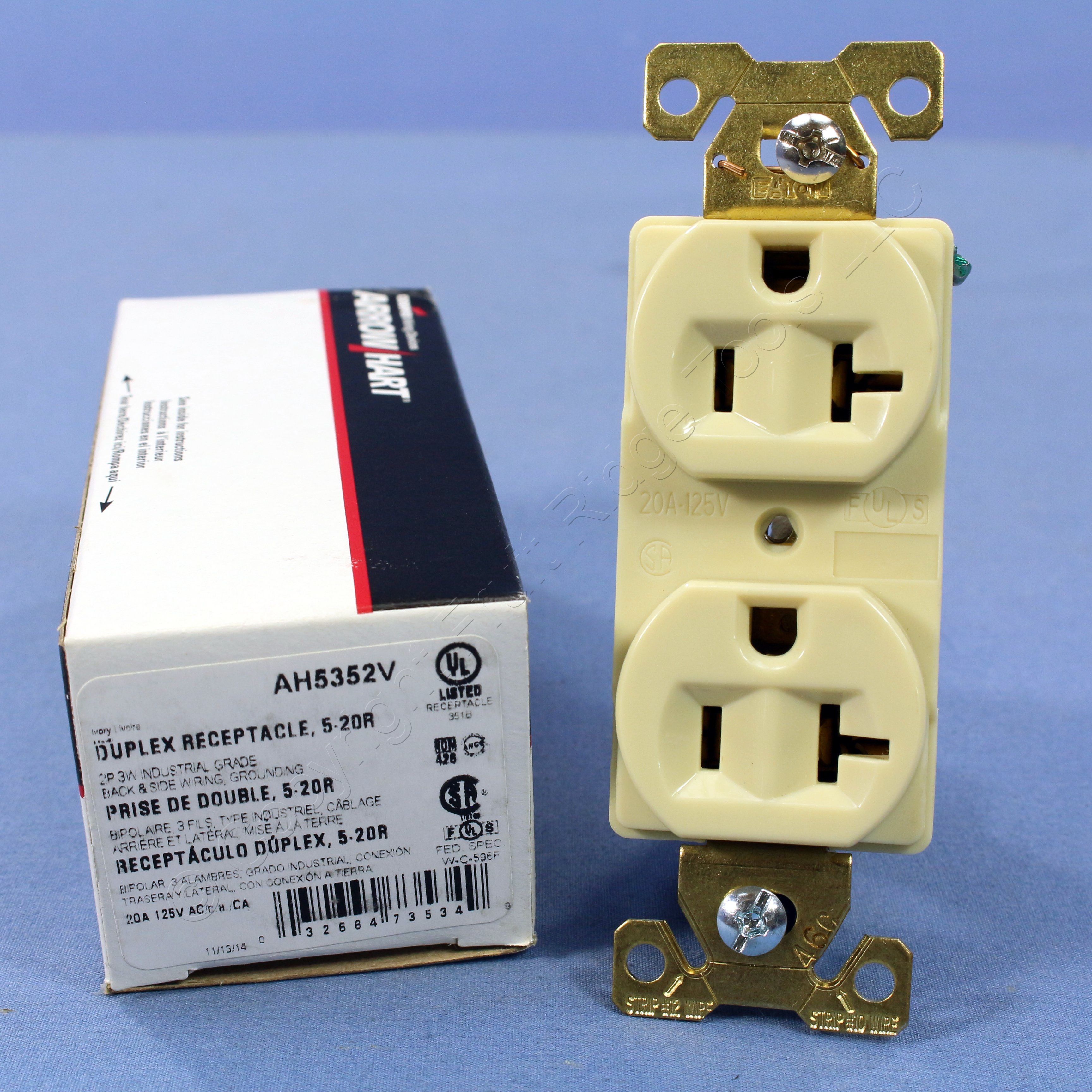 Cooper Arrow Hart Ivory INDUSTRIAL Duplex Outlet Receptacle NEMA 520R