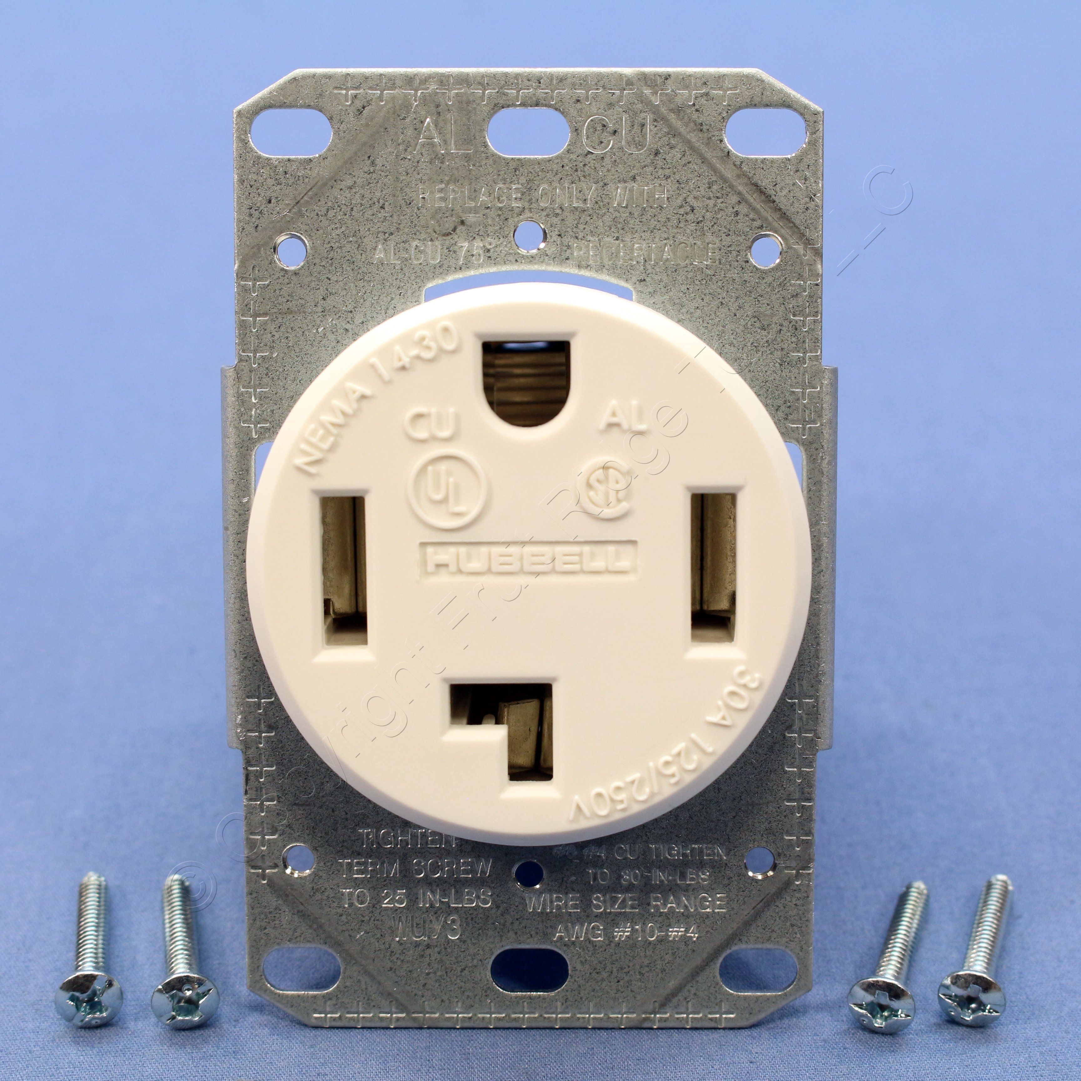 Hubbell White Receptacle Outlet Dryer Oven Range NEMA 1430 30A 125/250V RR430FW eBay