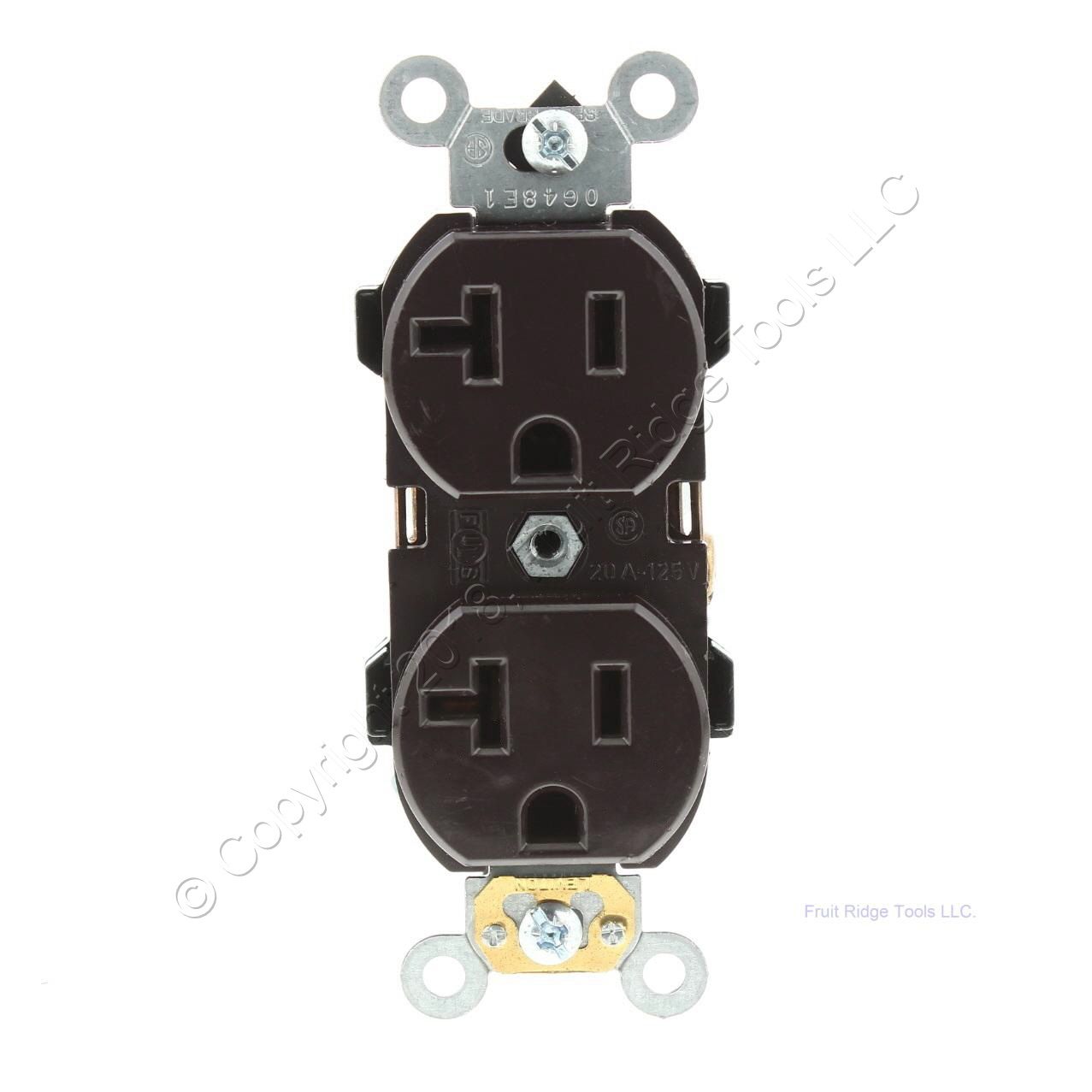Leviton Brown INDUSTRIAL NARROW Receptacle Duplex Outlet NEMA 520 20A Bulk 5352
