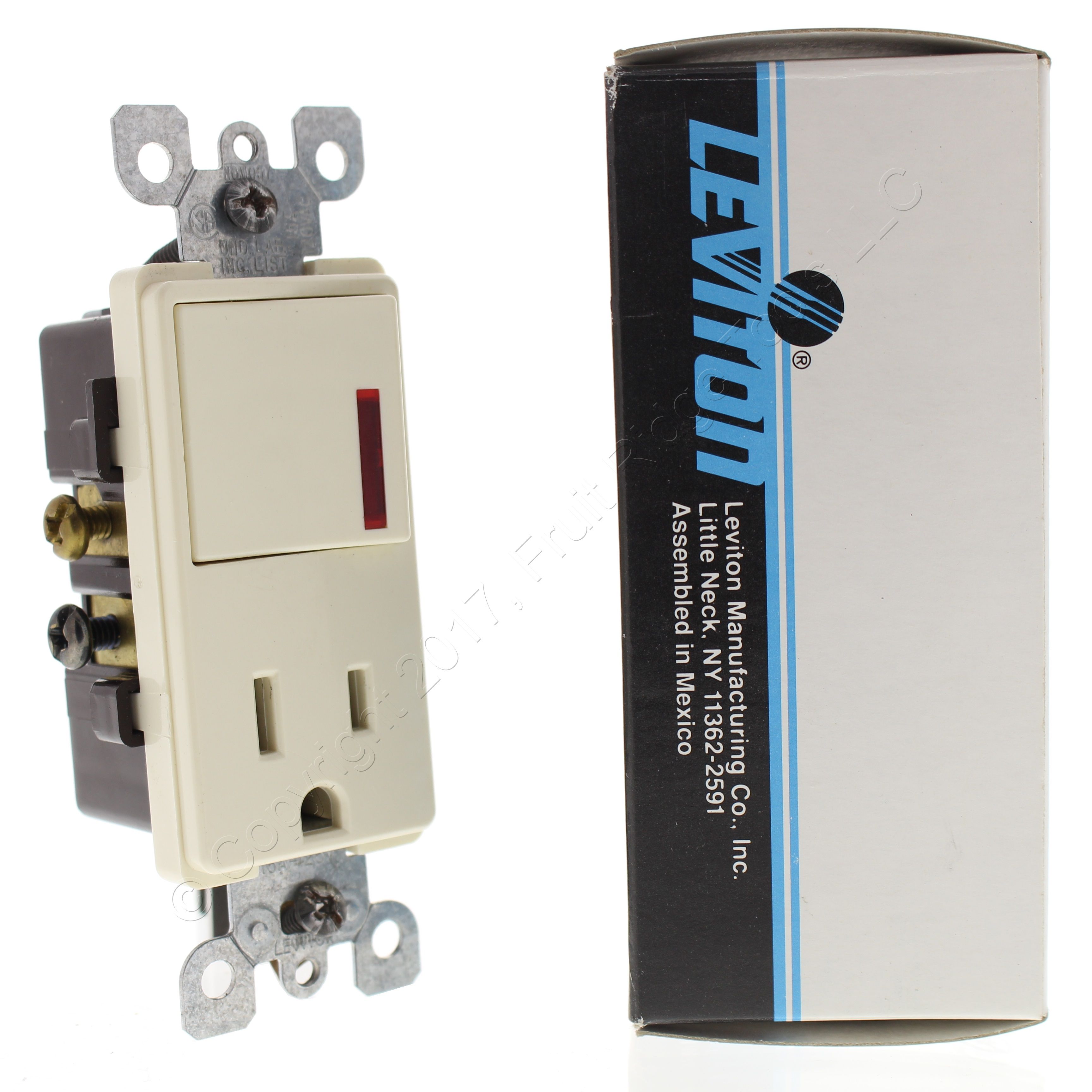 Leviton Almond Decora Pilot Light Switch 15A Receptacle Outlet 5648A