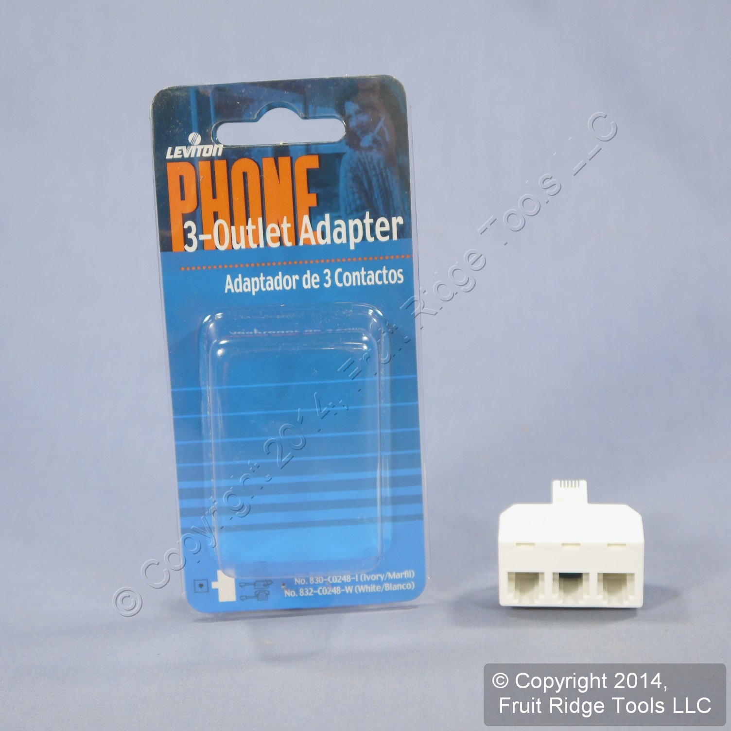 Leviton White 3Outlet Phone Jack Double Adapter 4Wire Telephone C0248