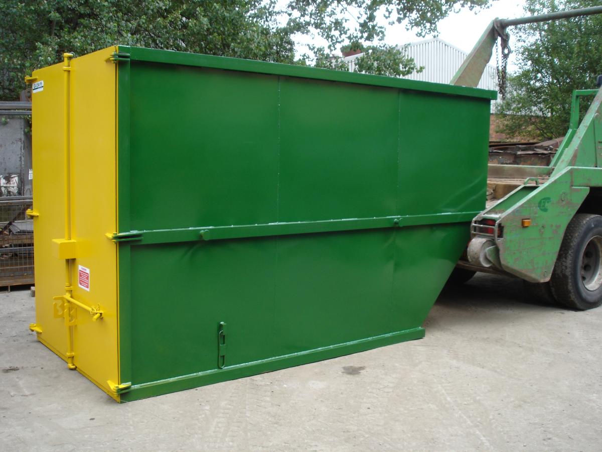 Enclosed Easy Discharge Walk In Skip in 12 cubic yard and 14 cubic yard