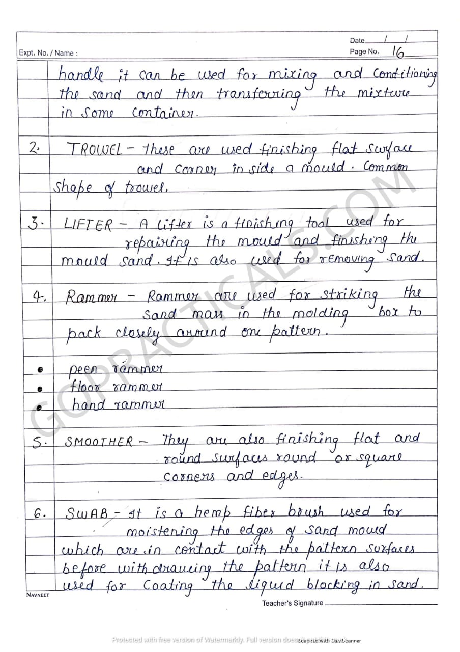 FOUNDRY SHOP Introduction, Tools and Precautions Practical