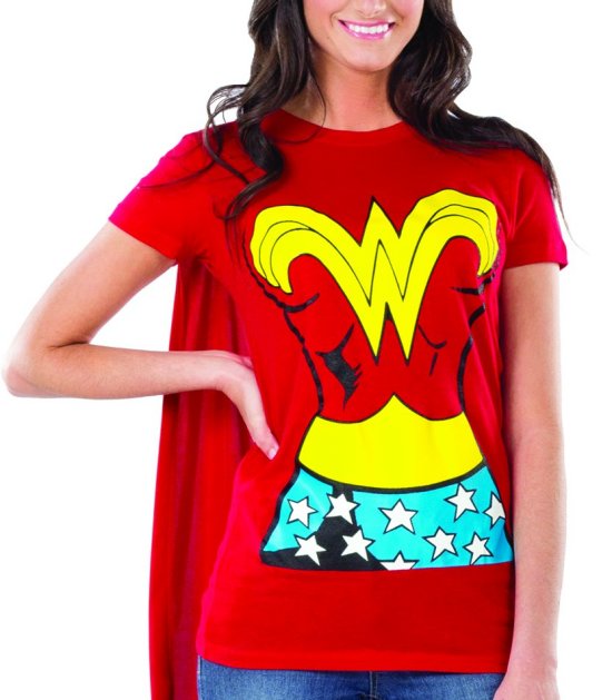 WONDER WOMAN GRAPHIC TSHIRT w/ CAPE L Large Womens Adult Costume Shirt