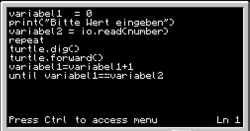 Minecraft Turtle Mining Programm (Programmieren, lua, computercraft)