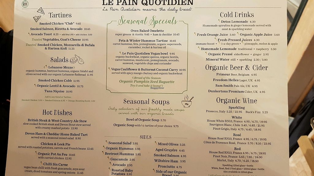 Breakfast Menu Picture Of Le Pain Quotidien, London Tripadvisor ADE