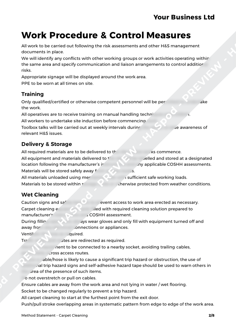 Carpet Cleaning Method Statement Template HASpod