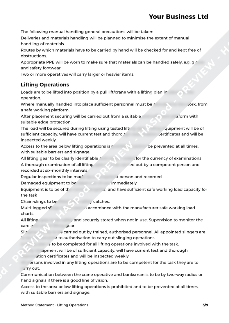 Lifting Operations Method Statement Template HASpod