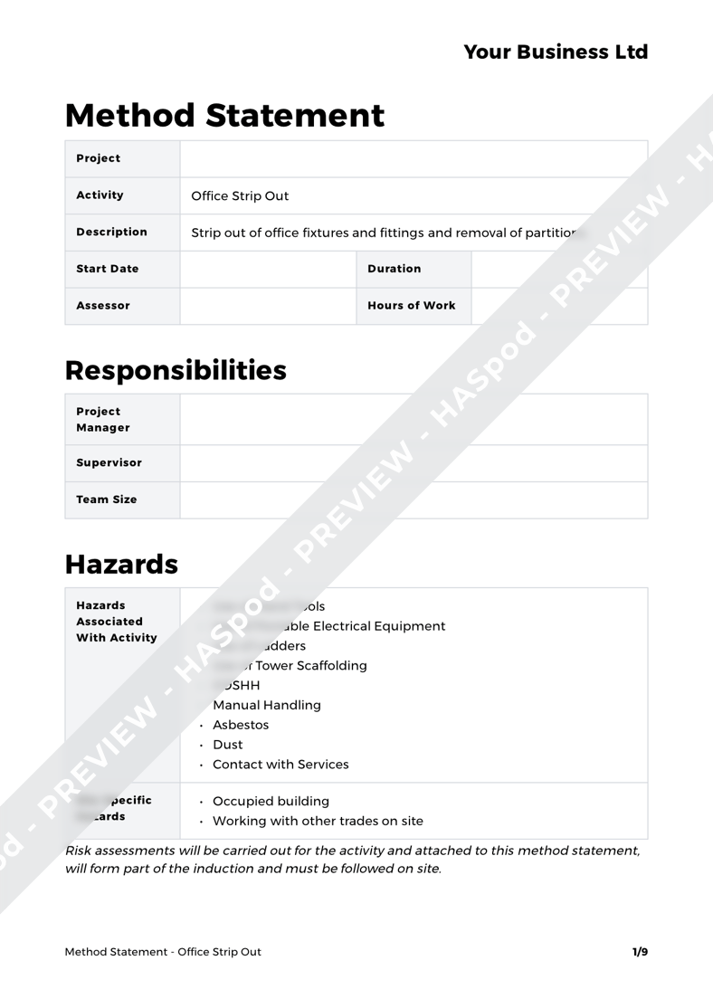 Office Strip Out Method Statement Template HASpod