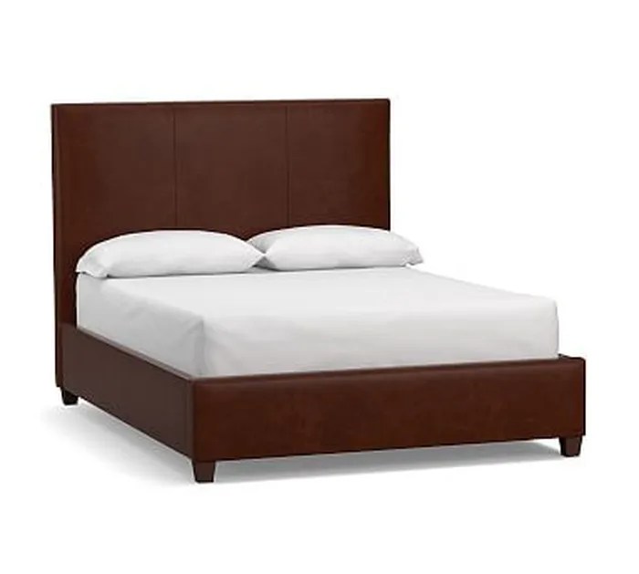 Raleigh Square Leather Tall Bed without Nailheads, California King