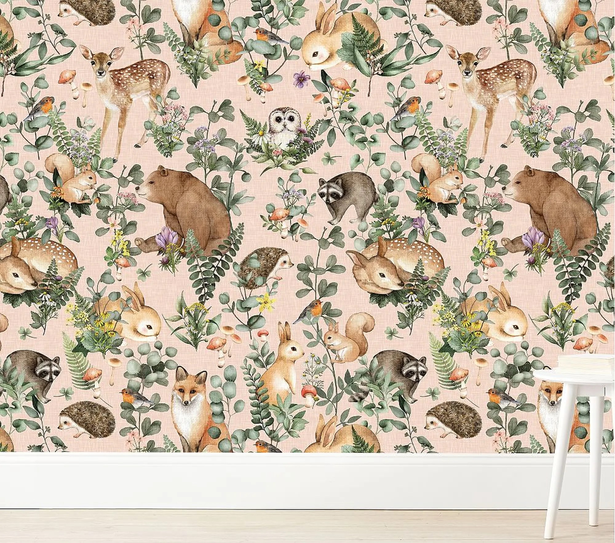 Wallpaperie Woodland Storybook Peel & Stick Wallpaper, Blush Pottery