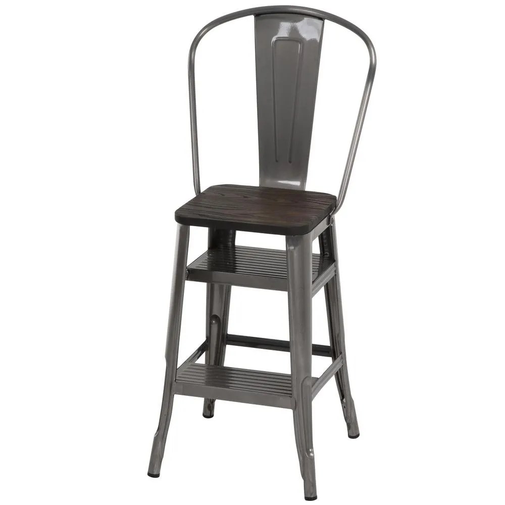 Cosco Luxor 24 in. Gun Metal Counter Stool with Steps Home Depot