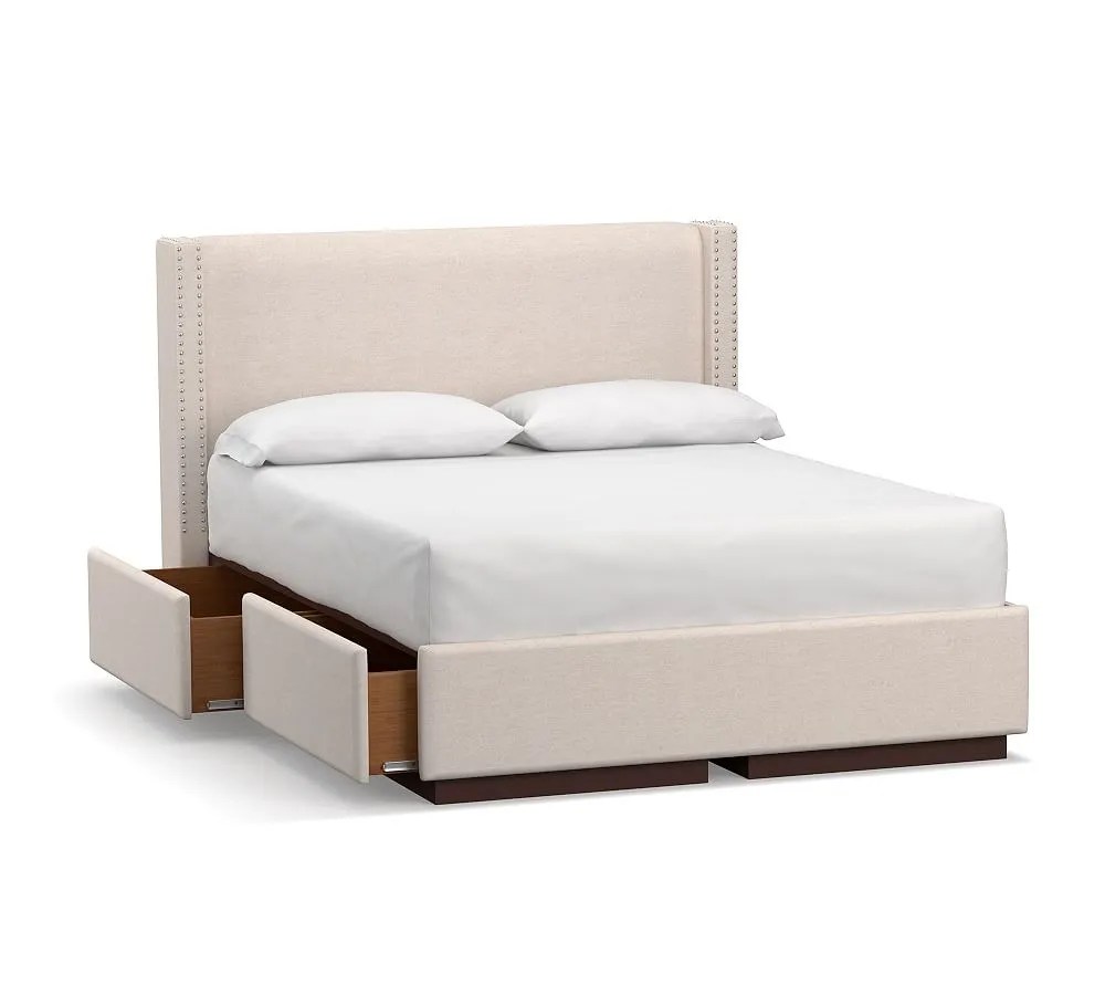 Harper NonTufted Upholstered Low Headboard and Side Storage Platform