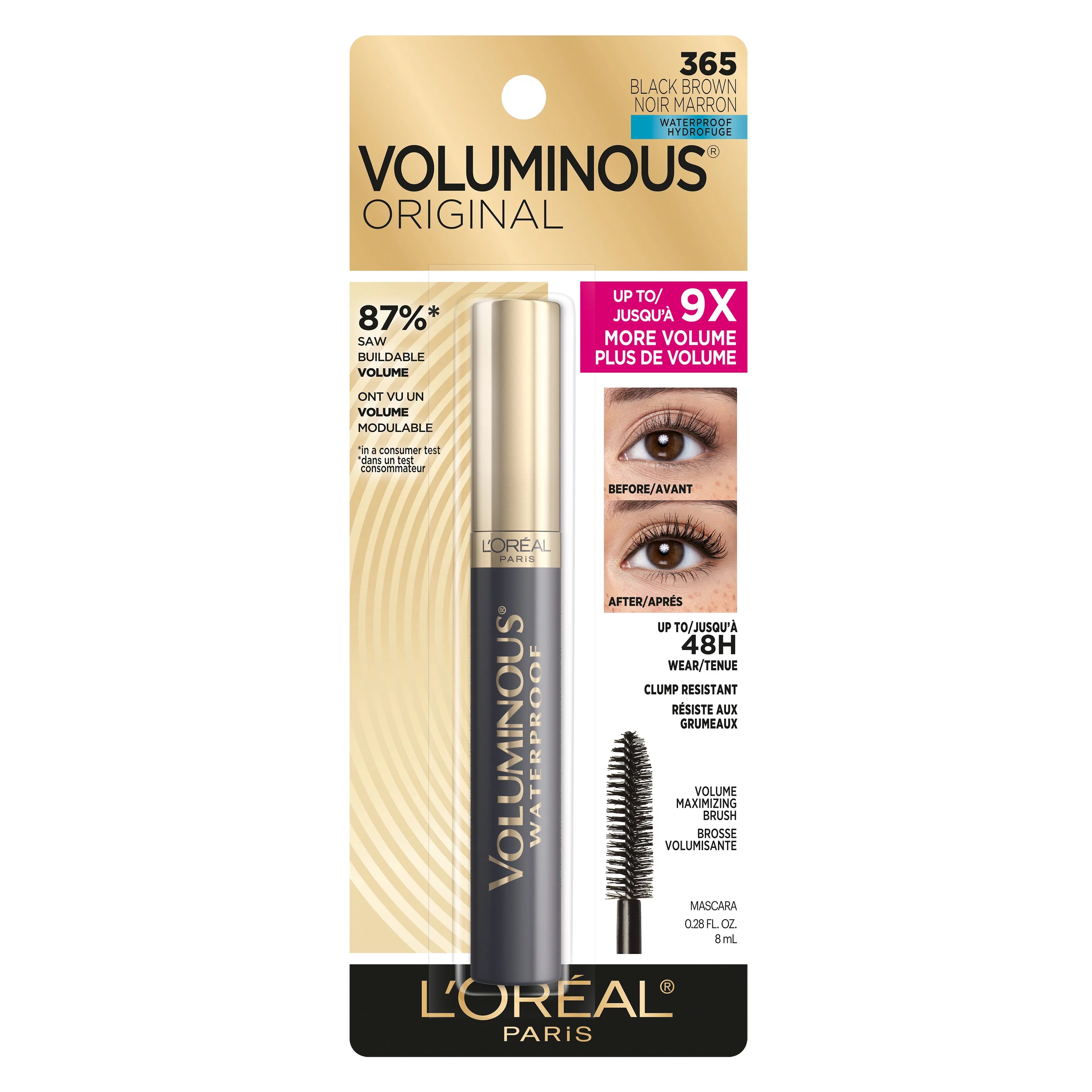L'Oreal Paris Voluminous Original Waterproof Mascara, Black Brown