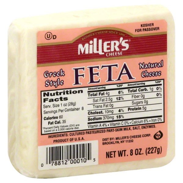 Miller's Cheese Kosher Natural Greek Style Feta Cheese Shop Cheese at