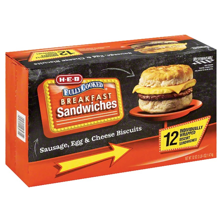HEB Fully Cooked Sausage Egg & Cheese Biscuits Family Pack Shop