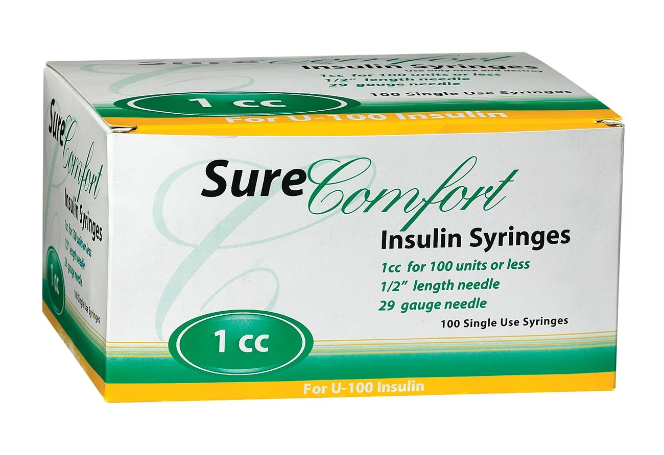 Sure Comfort 1cc 1/2" Long Needle 29 Gauge Insulin Syringes Shop Sure