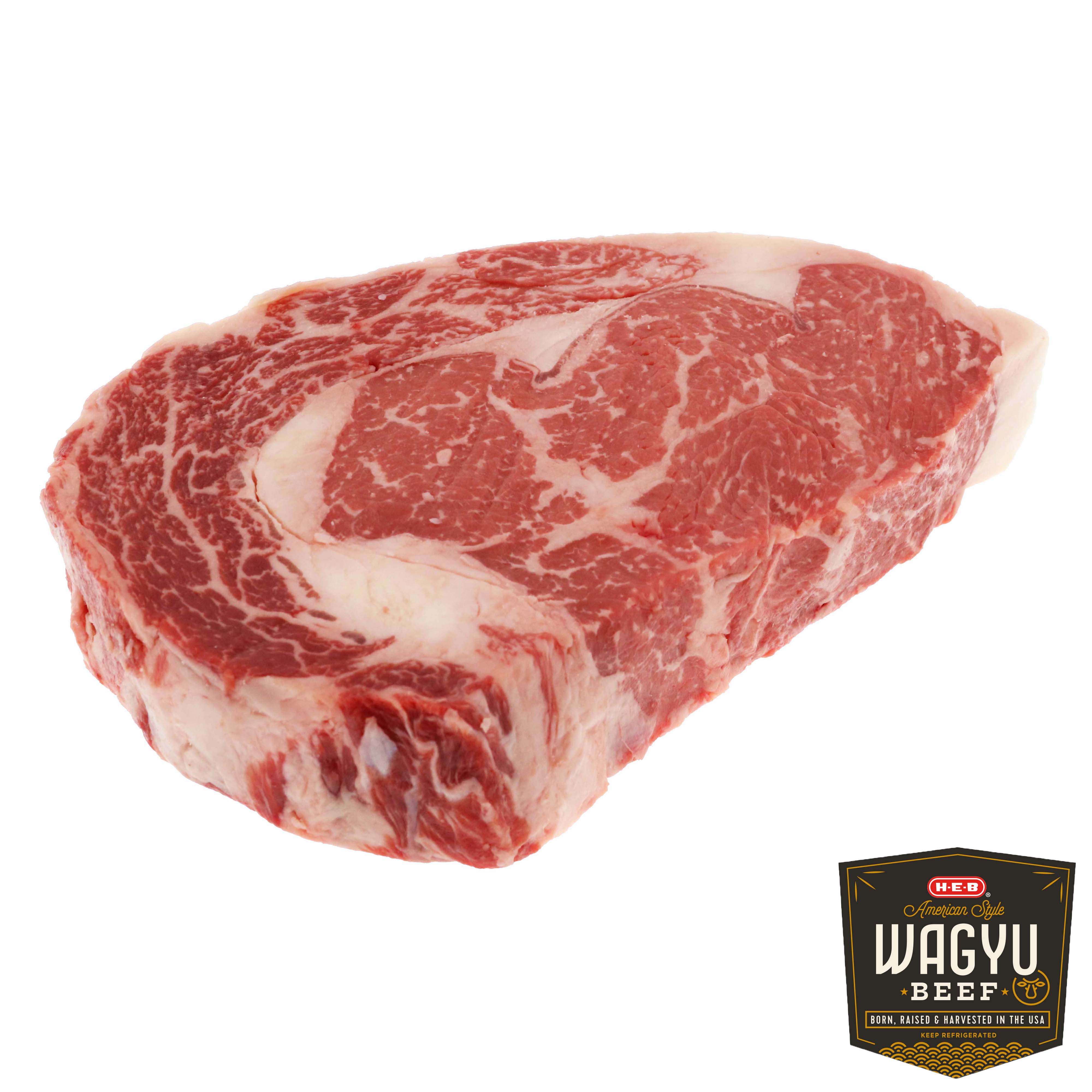 HEB Wagyu Beef Ribeye Steak Boneless Extra Thick, Service Case Shop