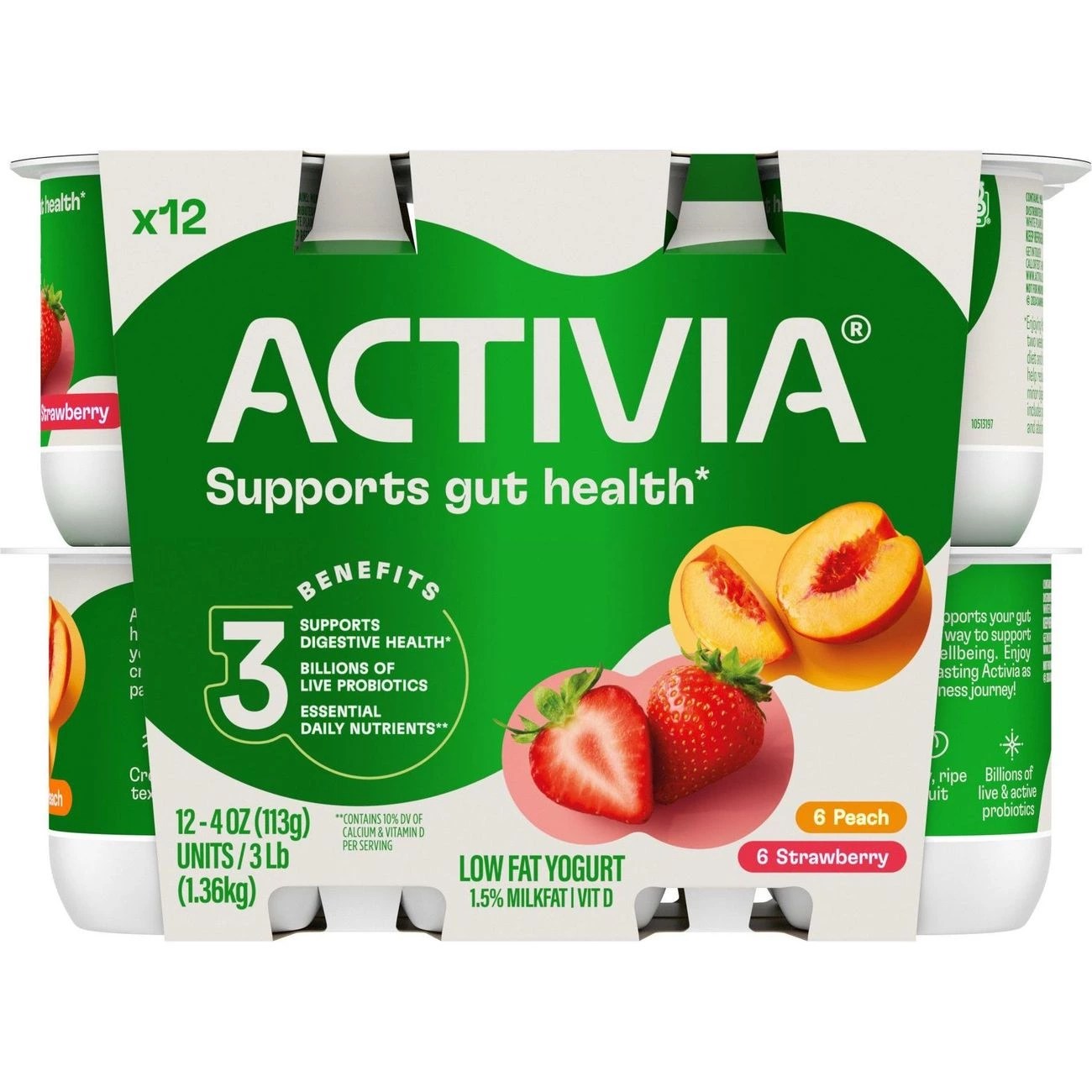 Activia Probiotic Peach & Strawberry Variety Pack Yogurt, 4 oz Cups