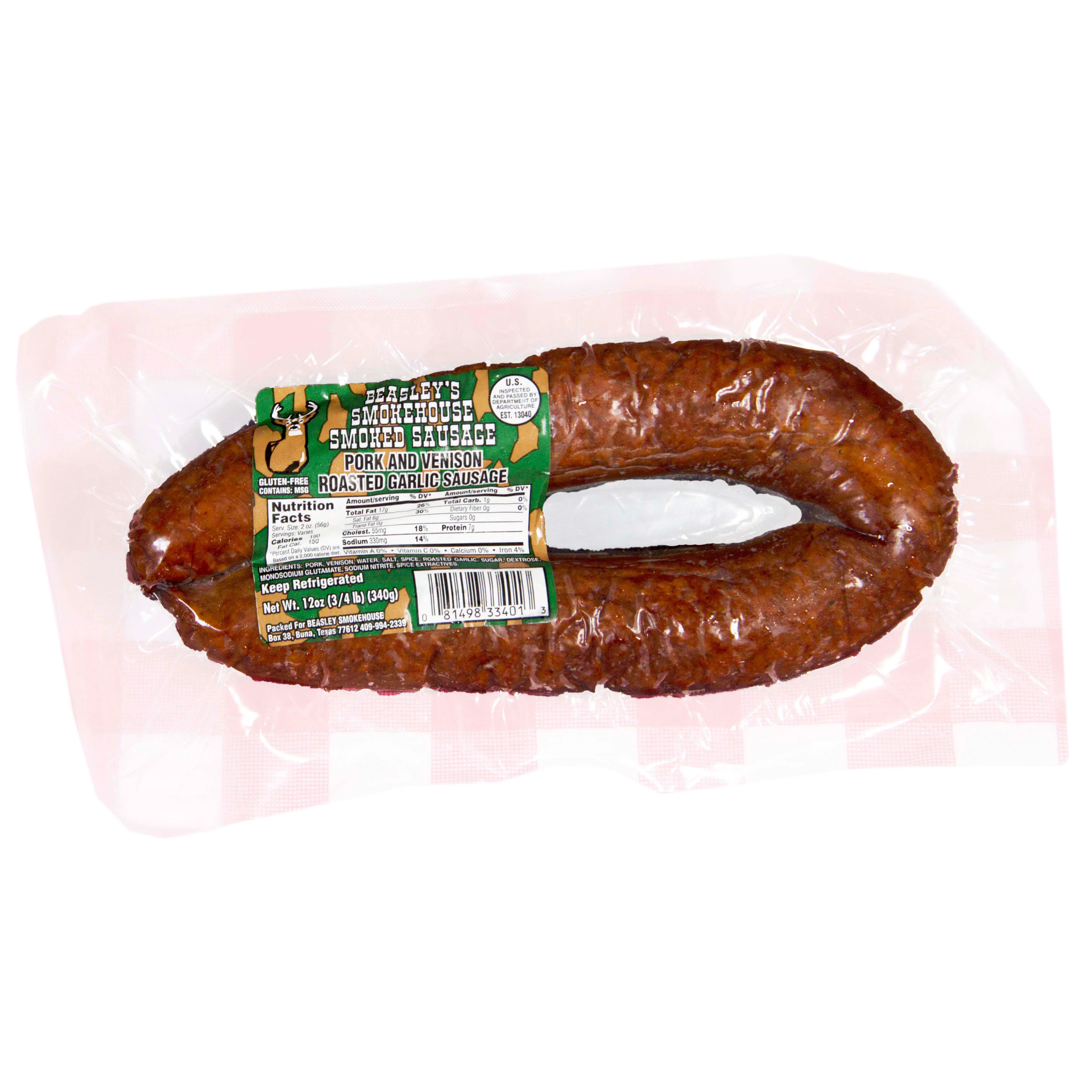 Beasley's Smokehouse Pork and Venison Roasted Garlic Sausage Ring