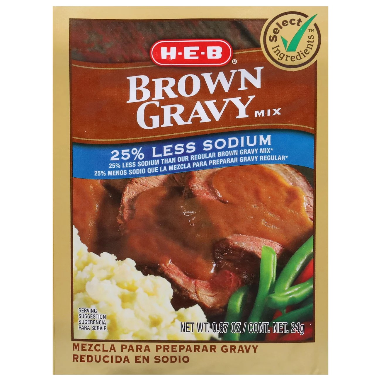 HEB Select Ingredients 25 Less Sodium Brown Gravy Mix Shop Gravy