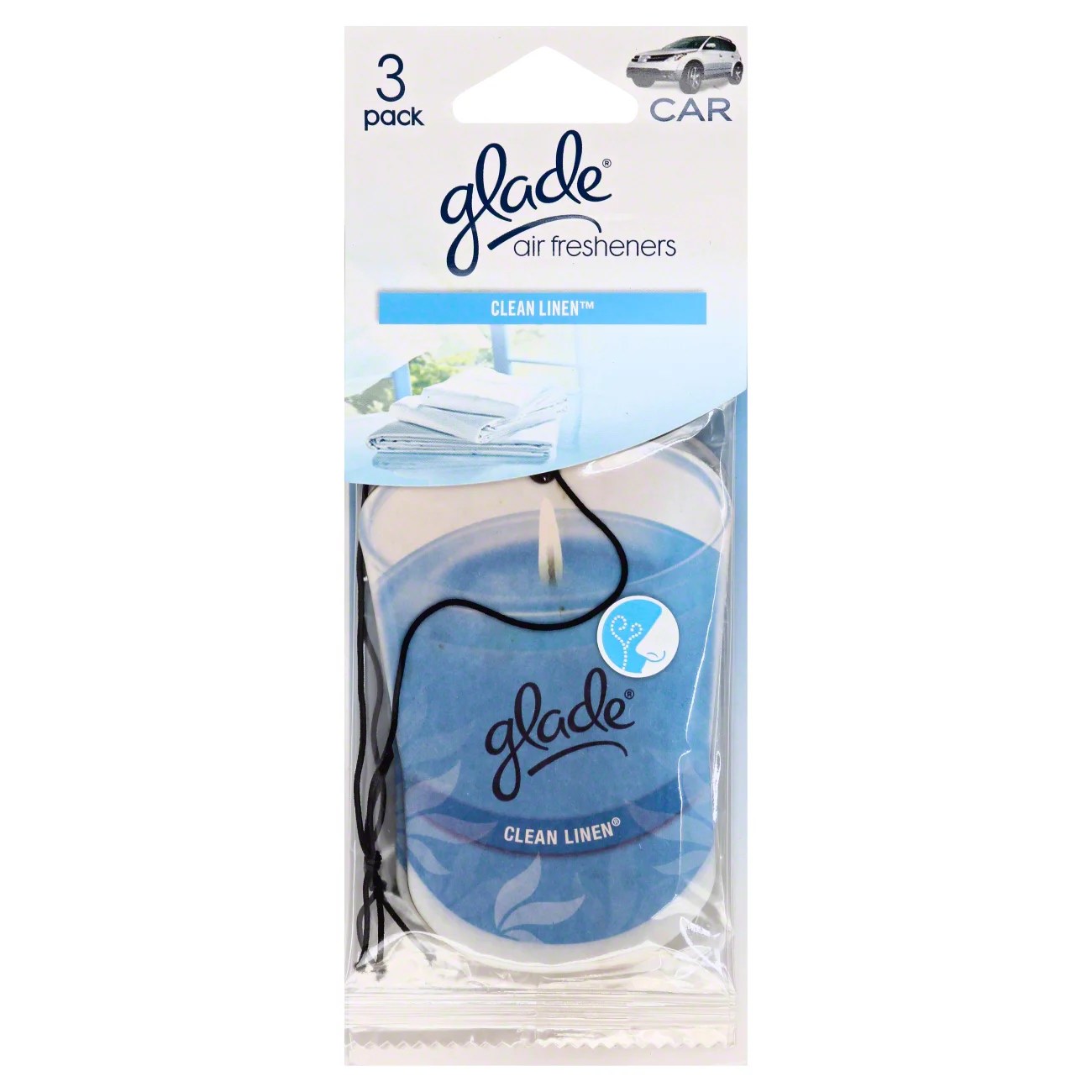 Glade Paper Candle Hanging Car Air Freshener, Clean Linen Shop Car