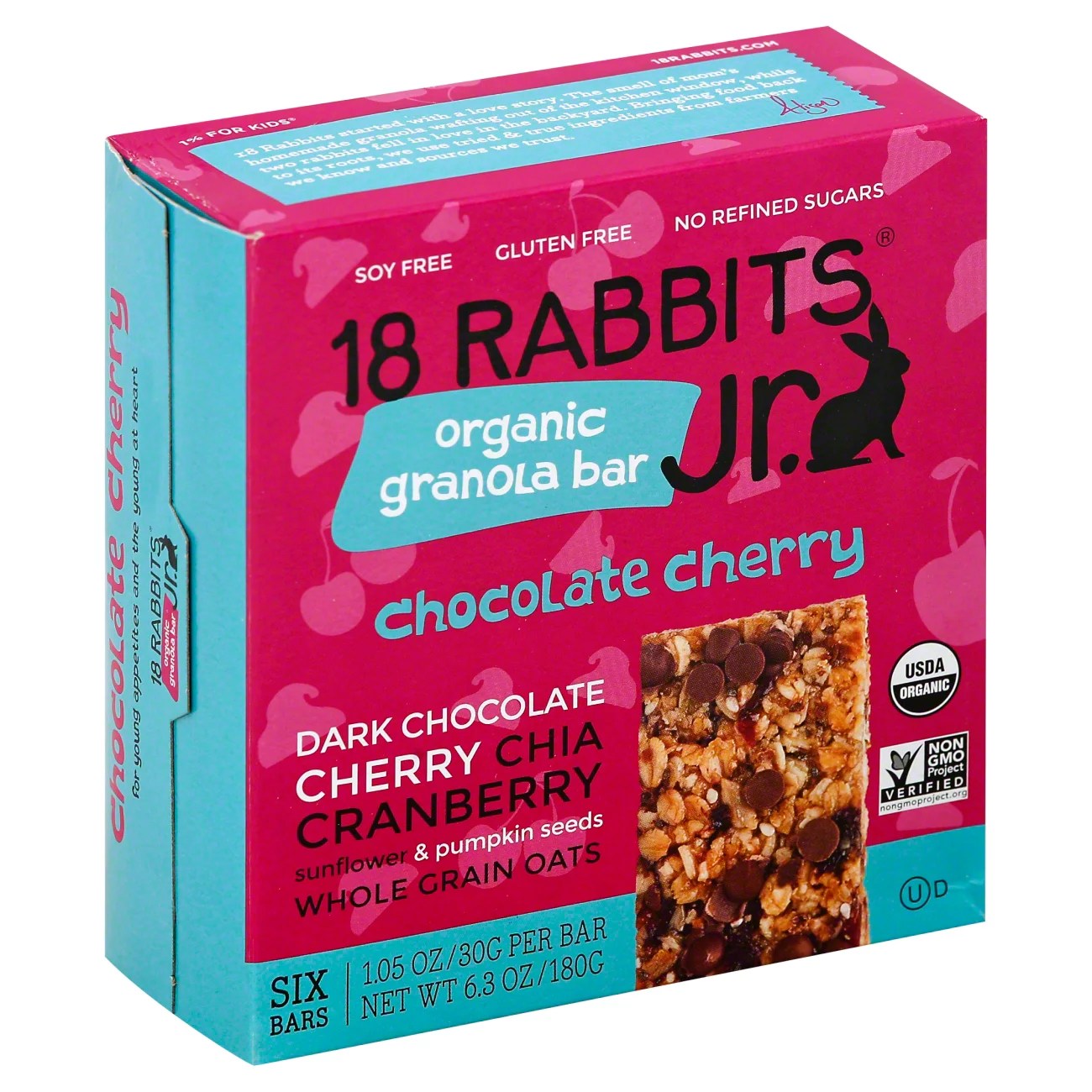 18 Rabbits Bunny Bar Squeaky Cheeky Choco Cherry Organic Granola Bars