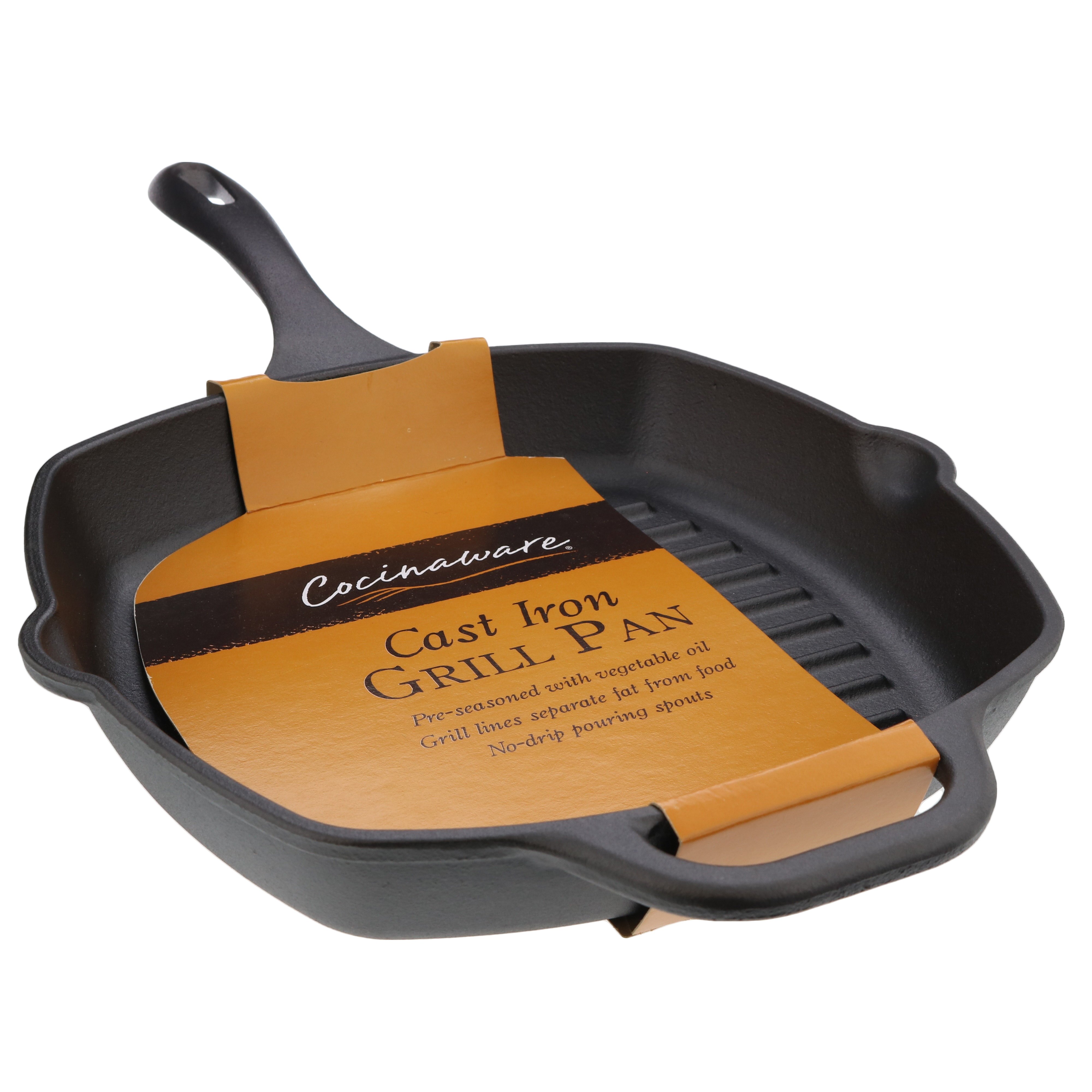 Cocinaware PreSeasoned Cast Iron Square Grill Pan Shop Cookware at HEB